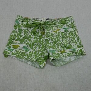 Angel Kiss Shorts Women 7 Green Linen Cotton Boho Floral Cargo Tropical Print